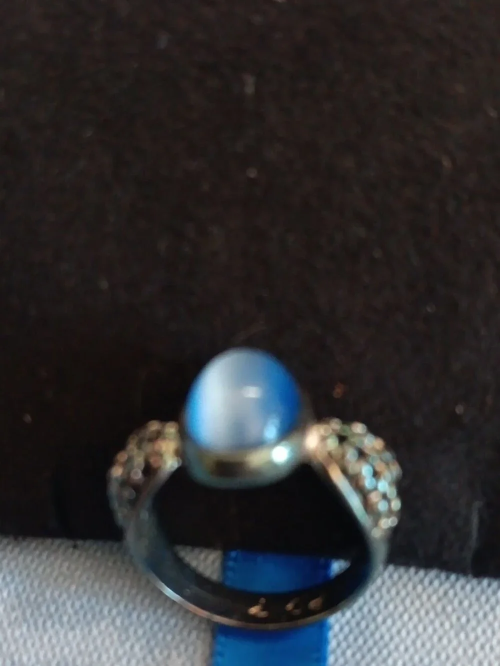 Blue Cat's Eye Gemstone Ring with Crystal Accents